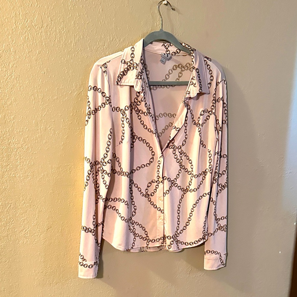 Worthington Light Pink Chain Print Button Down Shirt